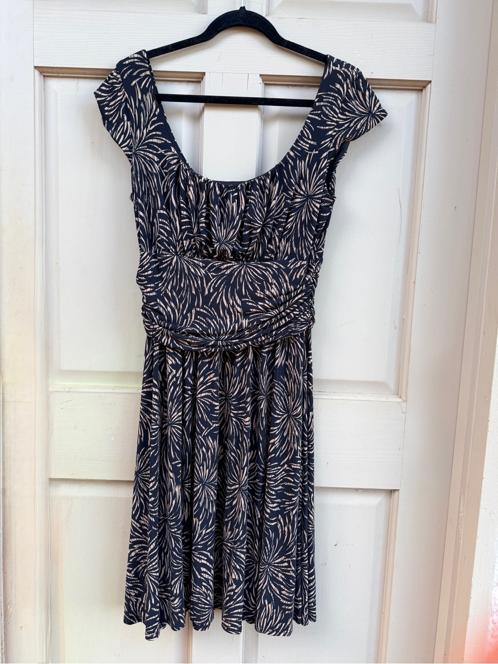Coldwater Creek Navy and Cream Floral-Print Midi Dress